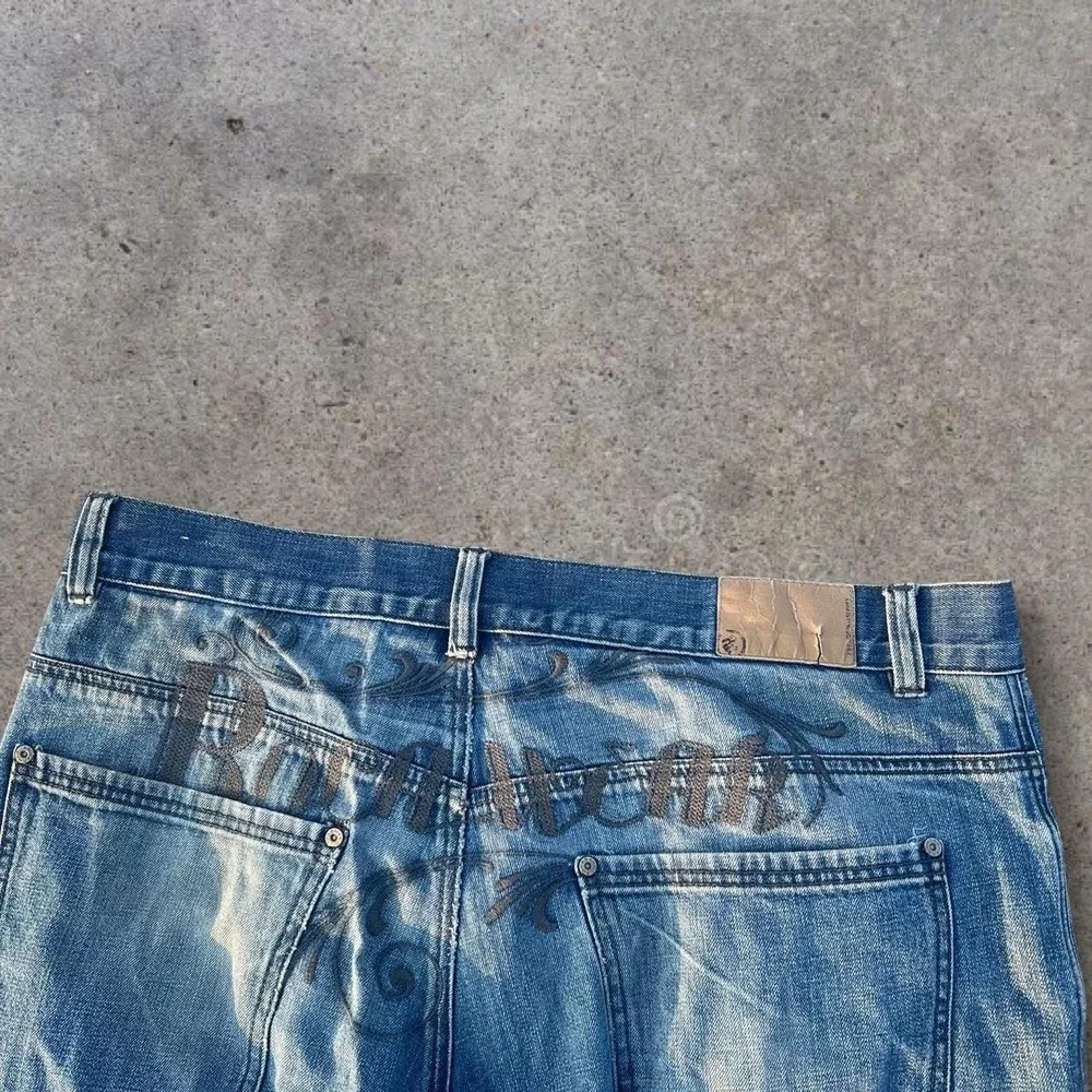 Vintage Y2K Rocawear Baggy Graphic Jorts Cutoff Denim Shorts Size 40 Wide Leg